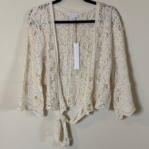 NWT House of Harlow Cream Lace Open-Front Cardigan OS 100% Cotton Cottagecore